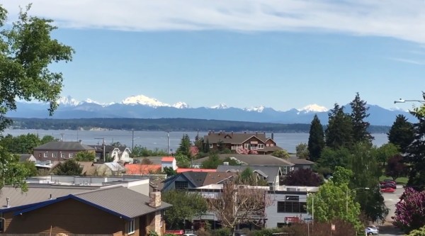 Looking over Langley at mountains in distance